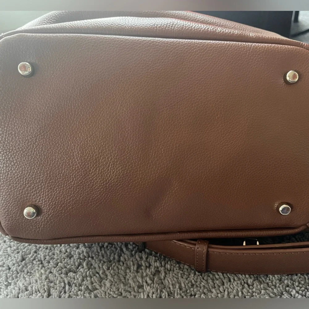 Mina Baie Leather Mini Kinney Diaper Backpack Dark Tan - Picture 4 of 7